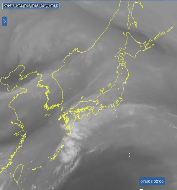 2026年6月7日3時の日本周辺の衛星水蒸気画像