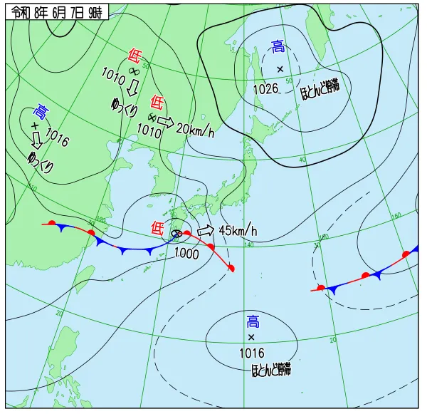 2026年6月7日9時の速報天気図