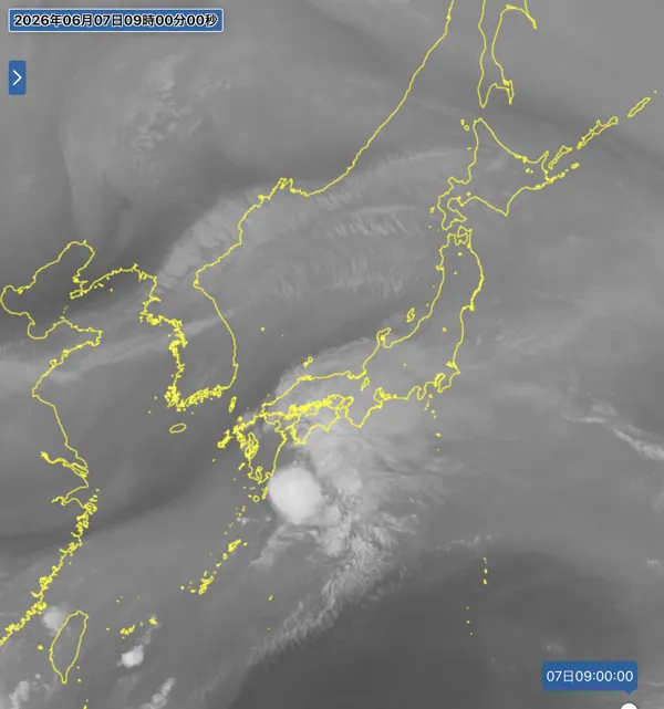 2026年6月7日9時の日本周辺の衛星水蒸気画像