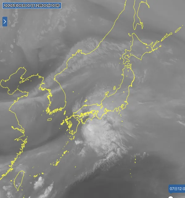 2026年6月7日12時の日本周辺の衛星水蒸気画像