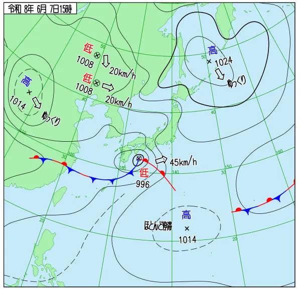 2026年6月7日15時の速報天気図