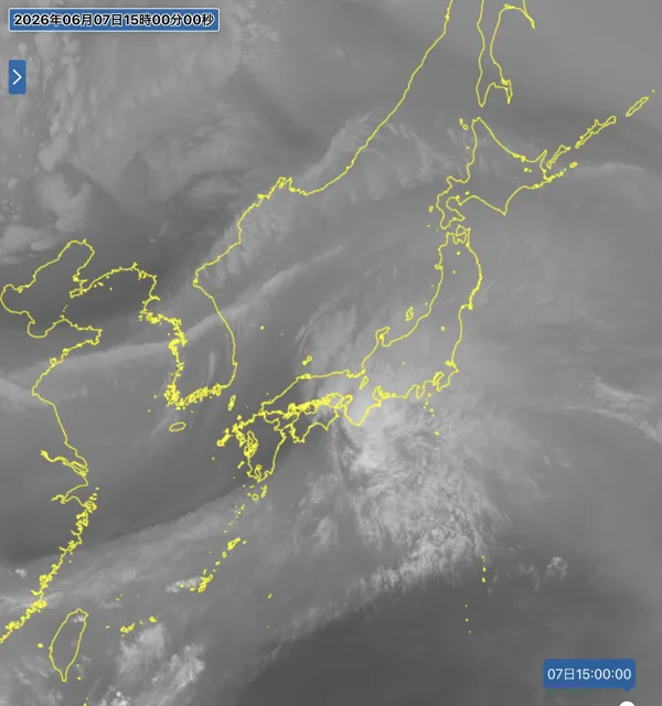 2026年6月7日15時の日本周辺の衛星水蒸気画像