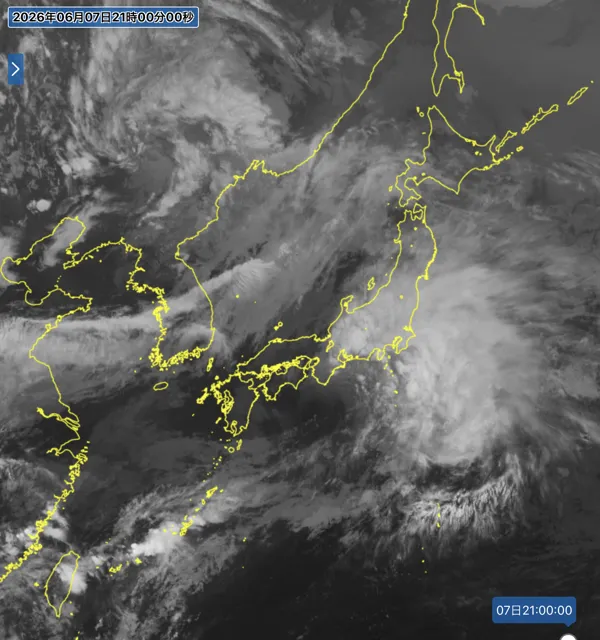 2026年6月7日21時の日本周辺の衛星赤外画像