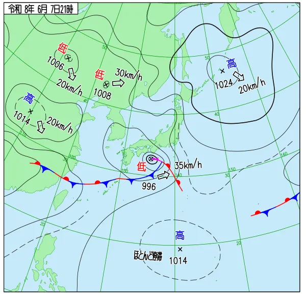 2026年6月7日21時の速報天気図