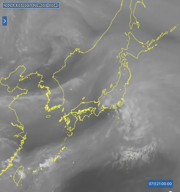 2026年6月7日21時の日本周辺の衛星水蒸気画像