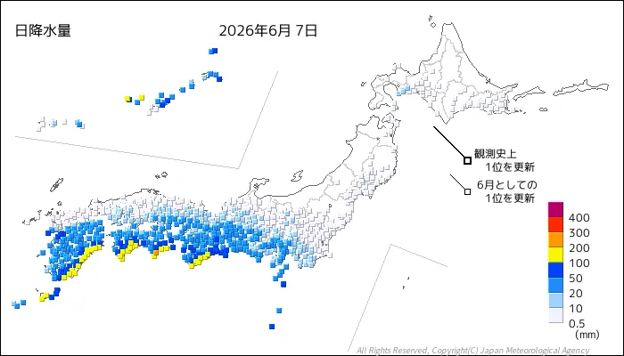 日本のアメダス日降水量の図