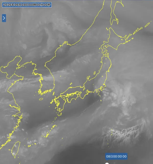 2026年6月7日24時の日本周辺の衛星水蒸気画像