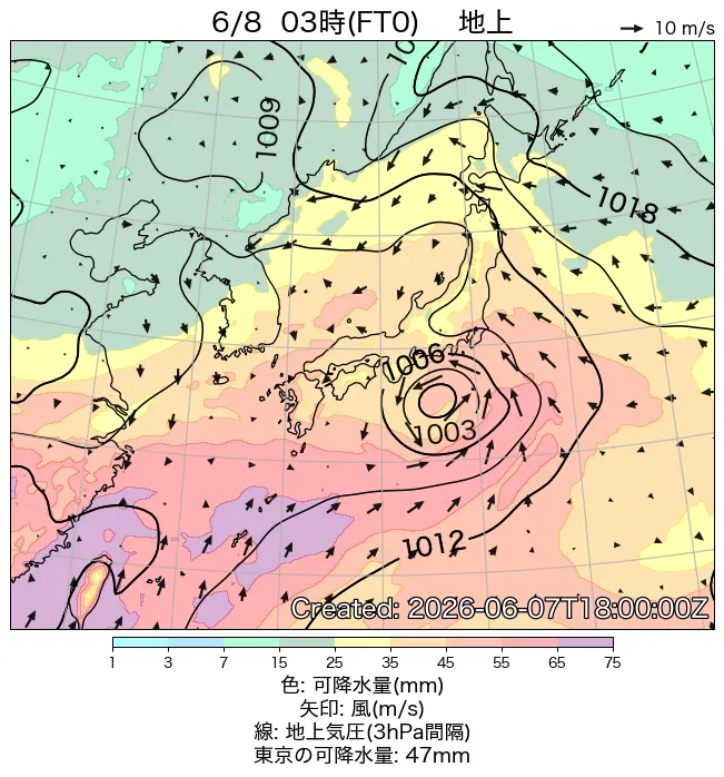 2026年6月8日の日本周辺の地上天気図（3時）