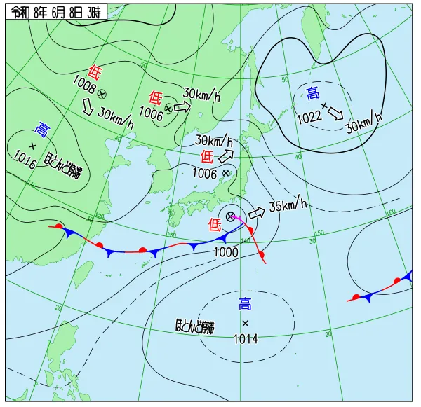 2026年6月8日3時の速報天気図