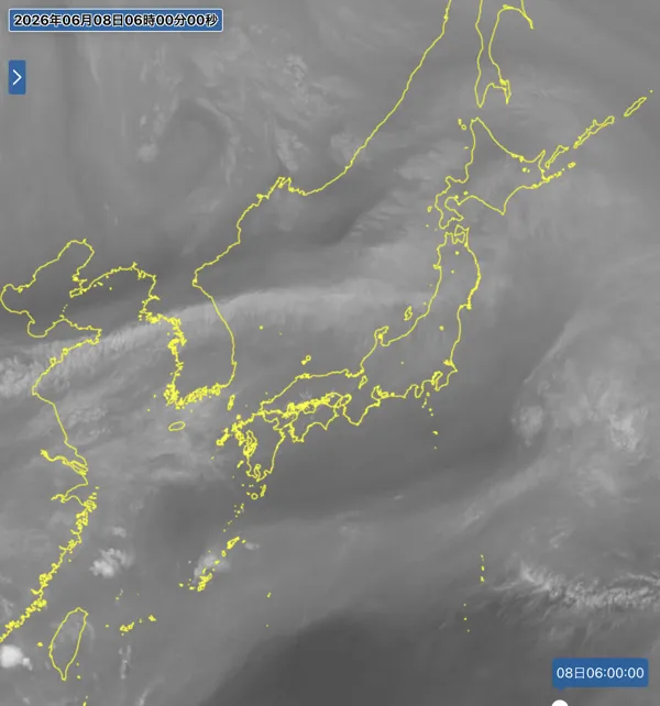 2026年6月8日6時の日本周辺の衛星水蒸気画像