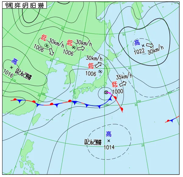 2026年6月8日9時の速報天気図