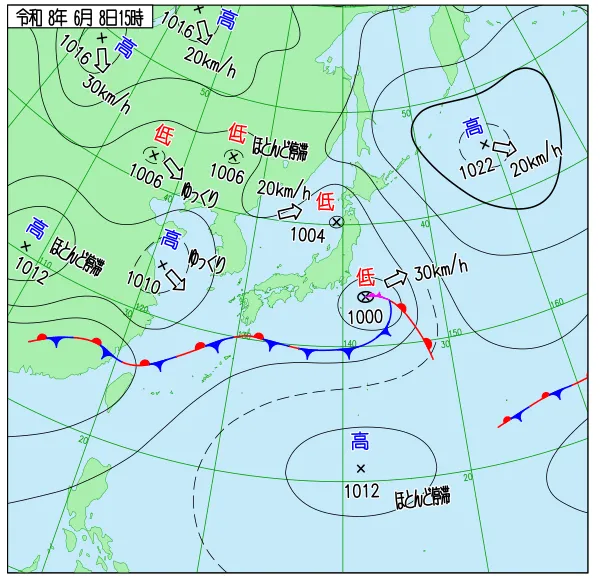 2026年6月8日15時の速報天気図