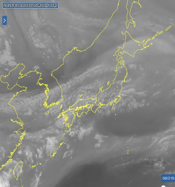 2026年6月8日15時の日本周辺の衛星水蒸気画像