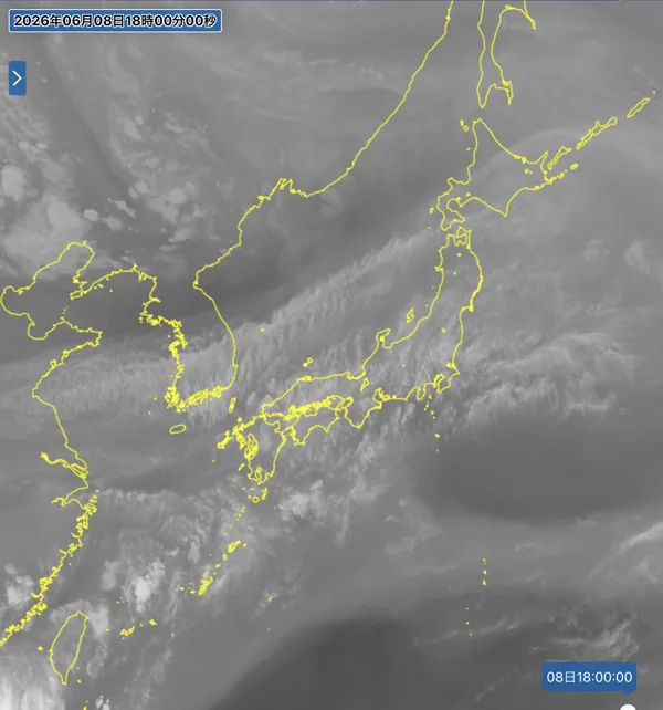 2026年6月8日18時の日本周辺の衛星水蒸気画像