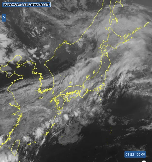 2026年6月8日21時の日本周辺の衛星赤外画像