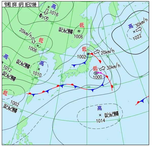 2026年6月8日21時の速報天気図