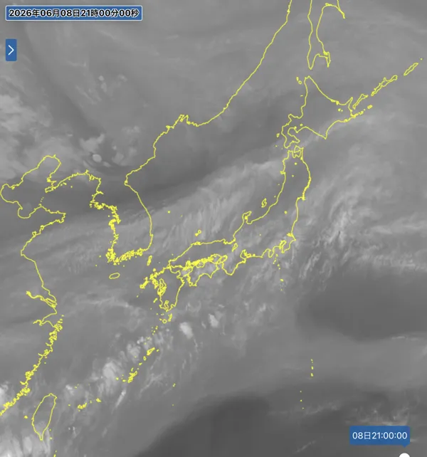 2026年6月8日21時の日本周辺の衛星水蒸気画像