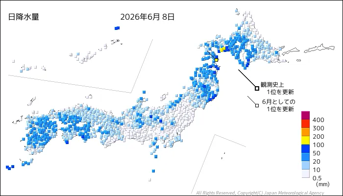 日本のアメダス日降水量の図