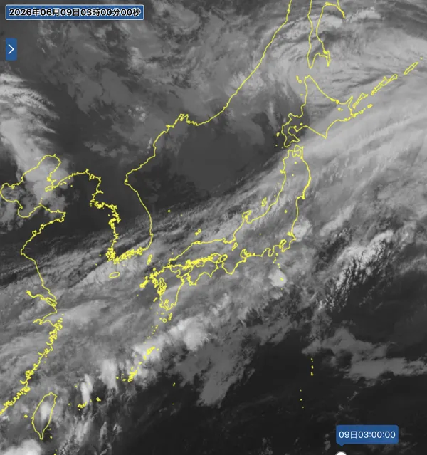 2026年6月9日3時の日本周辺の衛星赤外画像