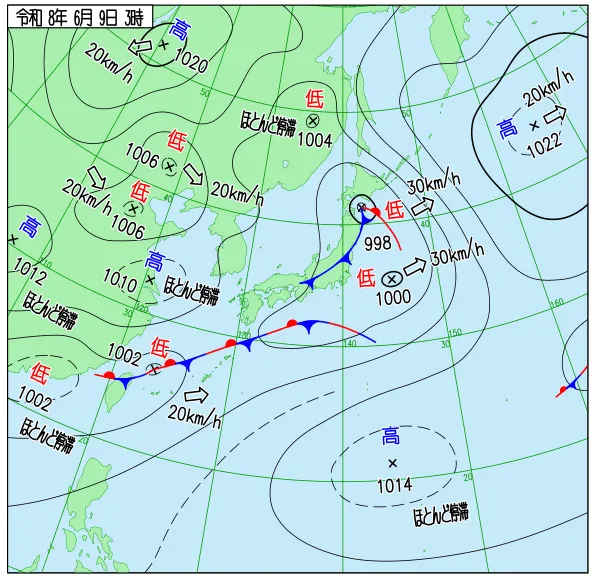 2026年6月9日3時の速報天気図