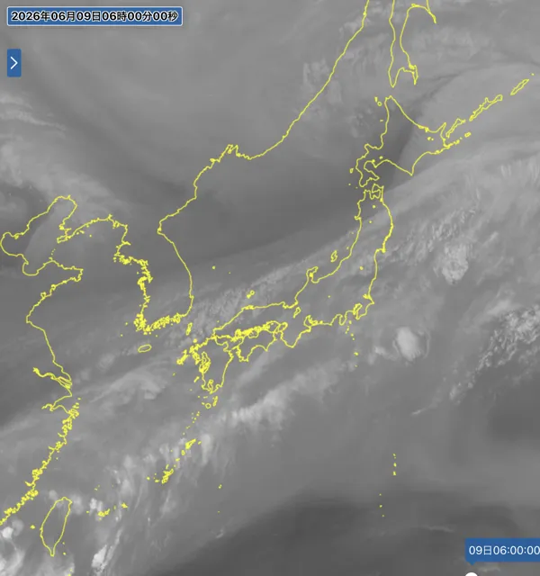 2026年6月9日6時の日本周辺の衛星水蒸気画像