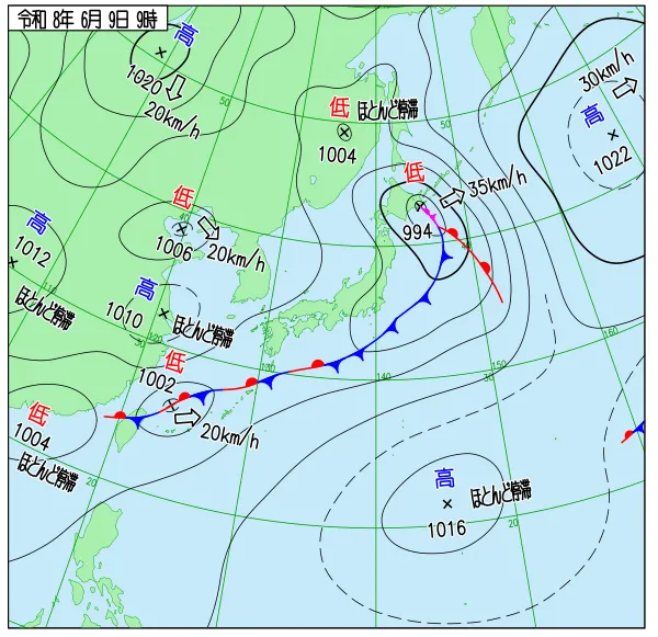 2026年6月9日9時の速報天気図