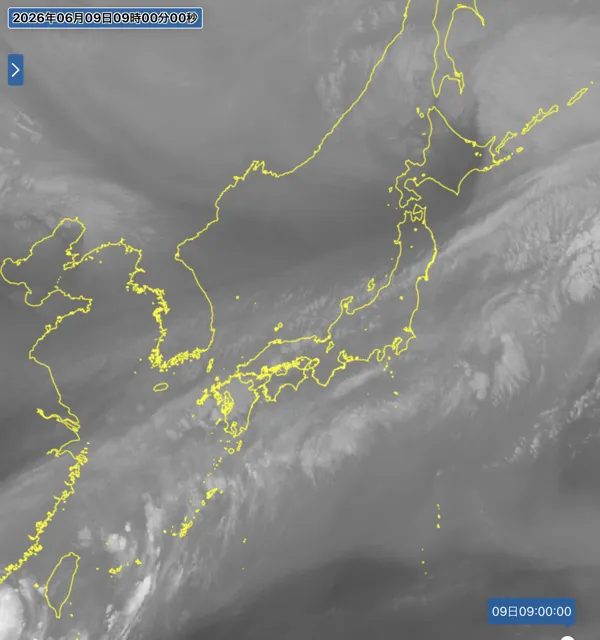 2026年6月9日9時の日本周辺の衛星水蒸気画像