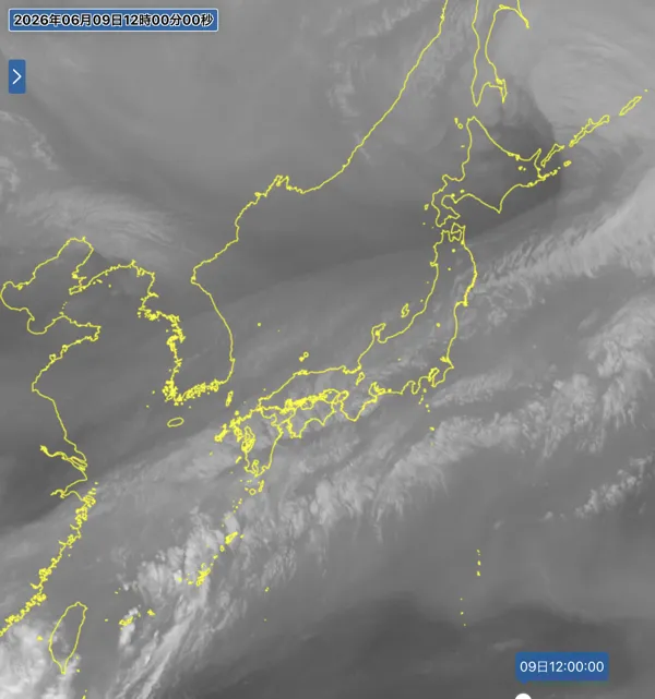 2026年6月9日12時の日本周辺の衛星水蒸気画像