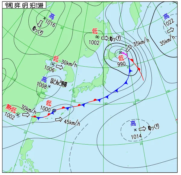 2026年6月9日15時の速報天気図