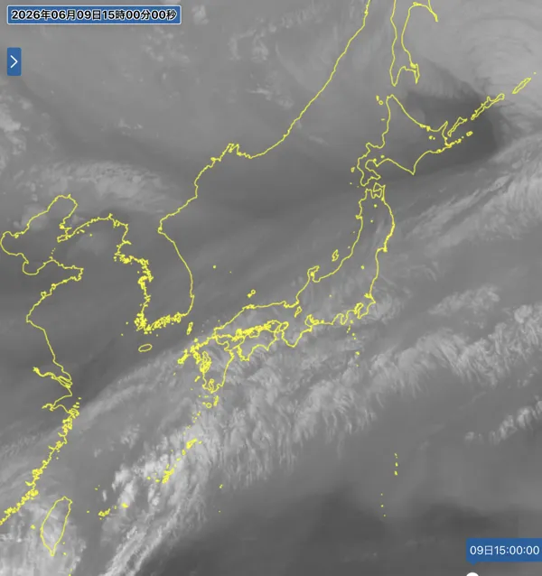 2026年6月9日15時の日本周辺の衛星水蒸気画像