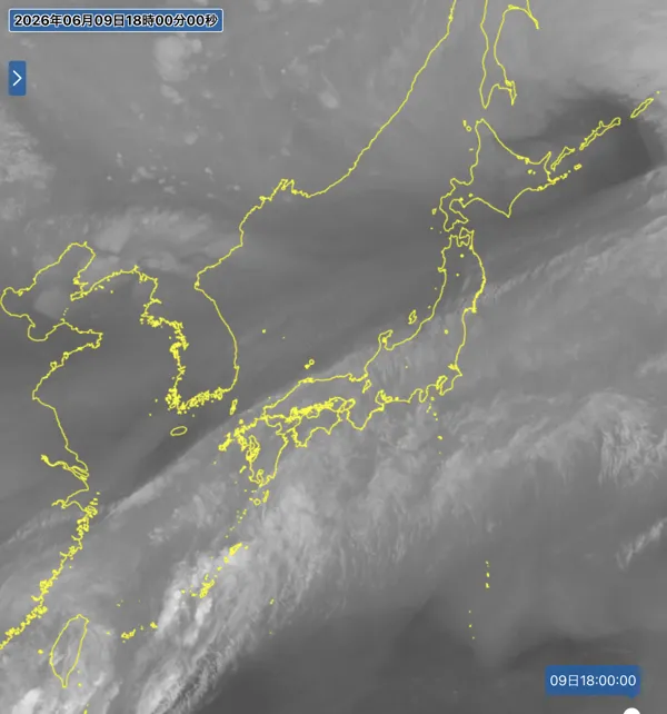 2026年6月9日18時の日本周辺の衛星水蒸気画像