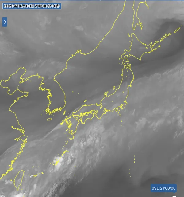 2026年6月9日21時の日本周辺の衛星水蒸気画像