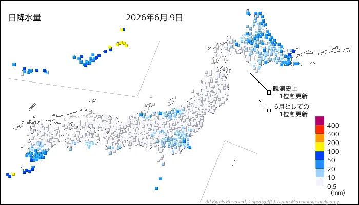 日本のアメダス日降水量の図