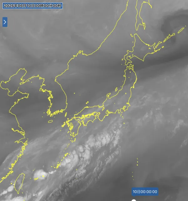 2026年6月9日24時の日本周辺の衛星水蒸気画像