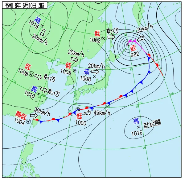 2026年6月10日3時の速報天気図