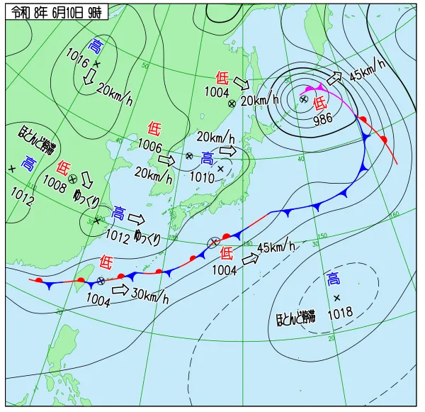 2026年6月10日9時の速報天気図