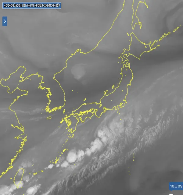 2026年6月10日9時の日本周辺の衛星水蒸気画像