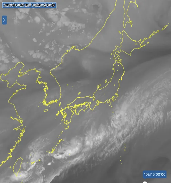 2026年6月10日15時の日本周辺の衛星水蒸気画像