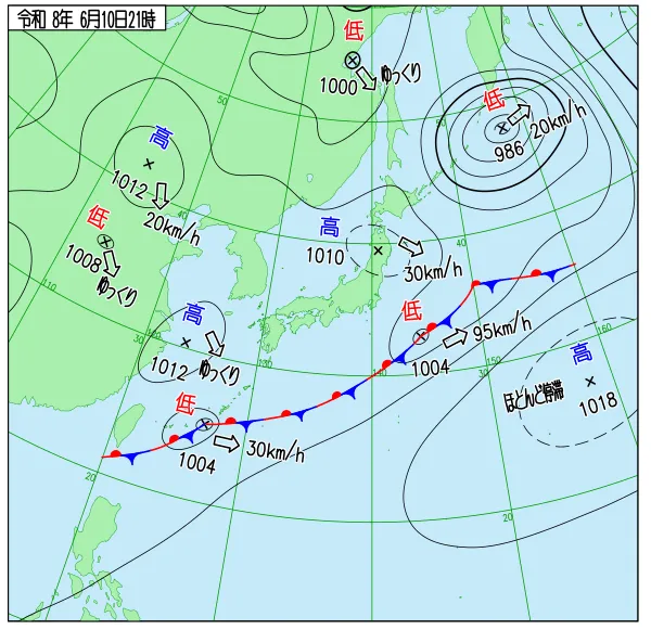 2026年6月10日21時の速報天気図