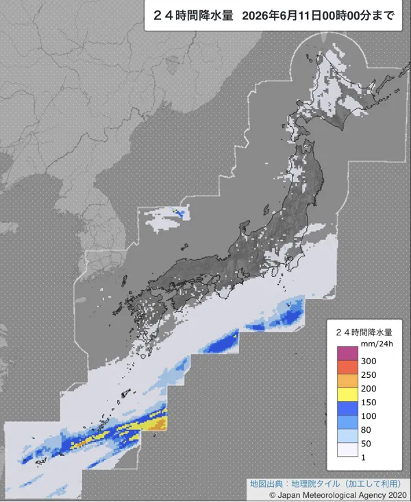 2026年6月10日の日本周辺の日解析雨量の図