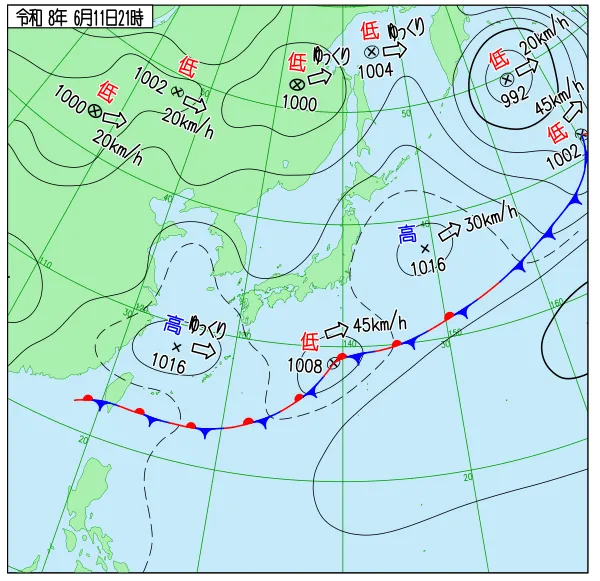 2026年6月11日21時の速報天気図