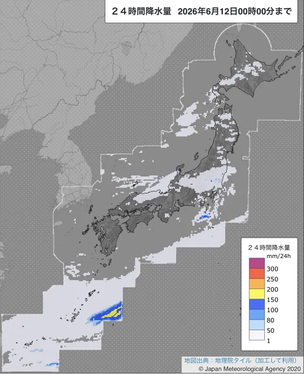 2026年6月11日の日本周辺の日解析雨量の図