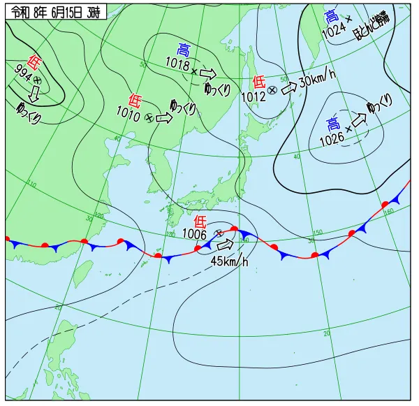 2026年6月15日3時の速報天気図
