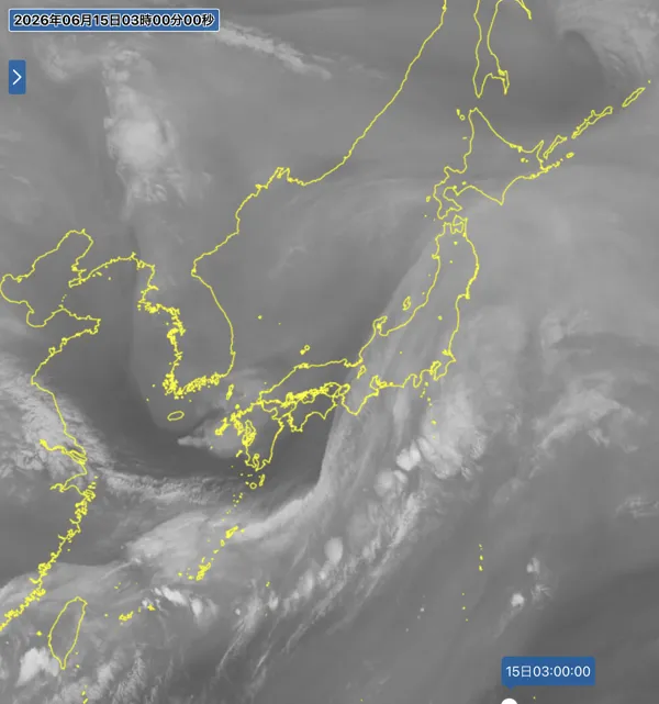 2026年6月15日3時の日本周辺の衛星水蒸気画像