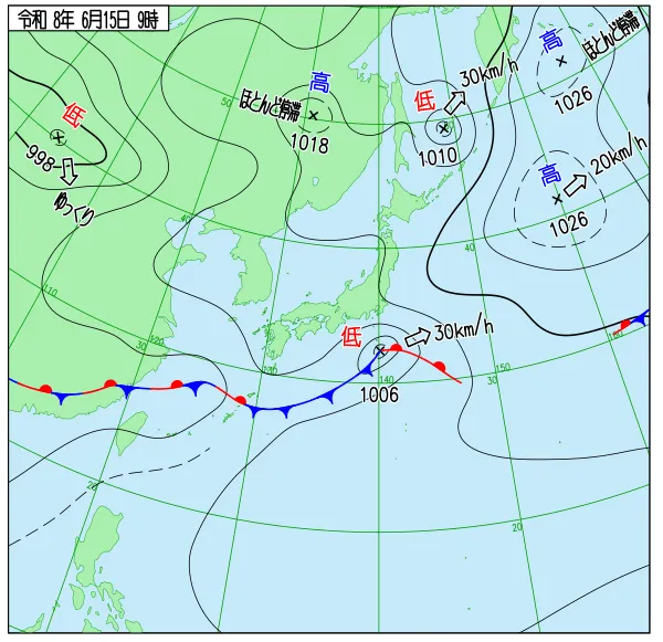 2026年6月15日9時の速報天気図