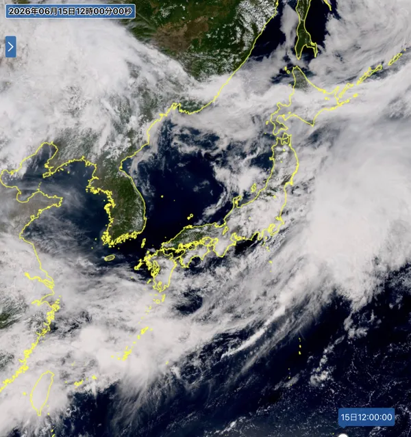 2026年6月15日12時の日本周辺の衛星可視画像