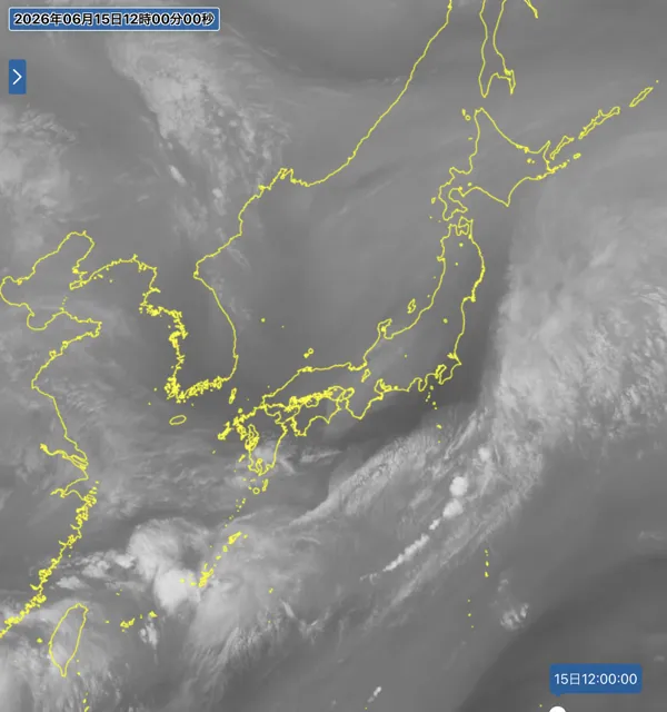 2026年6月15日12時の日本周辺の衛星水蒸気画像