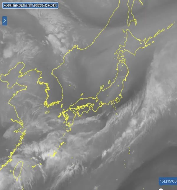 2026年6月15日15時の日本周辺の衛星水蒸気画像