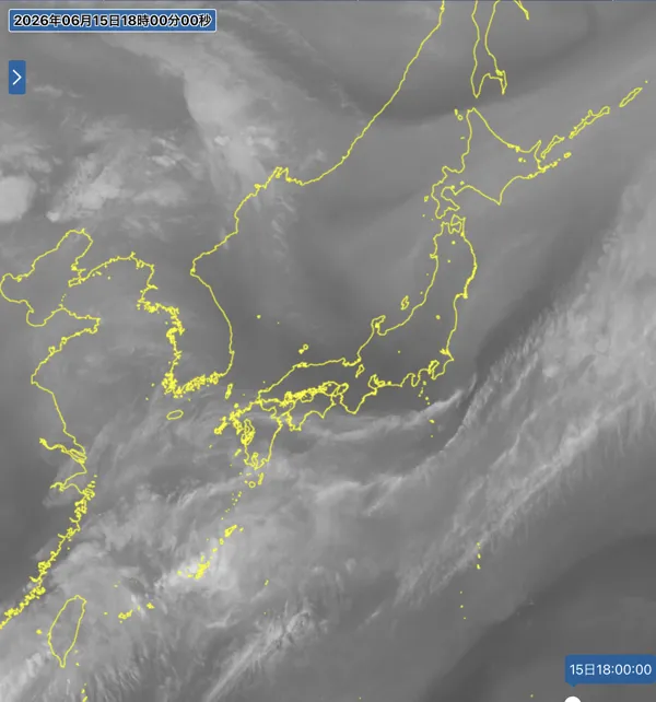 2026年6月15日18時の日本周辺の衛星水蒸気画像