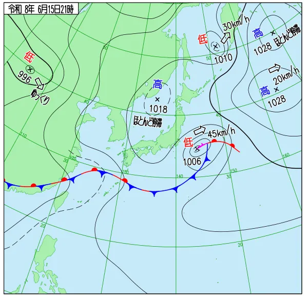 2026年6月15日21時の速報天気図